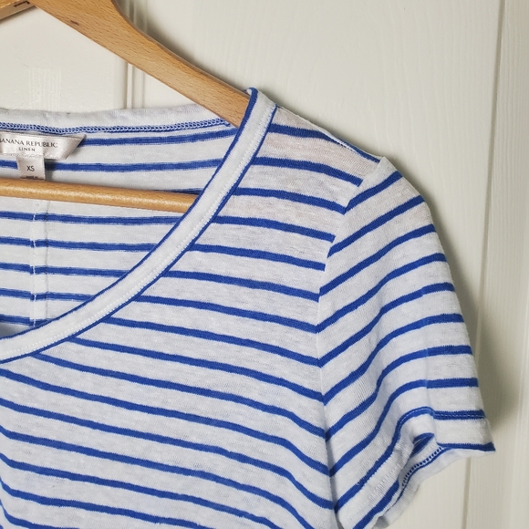 Banana Republic 100% Linen Striped V-Neck T-Shirt Size XS - Picture 3 of 5